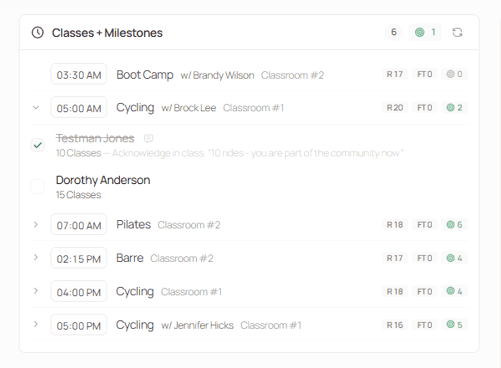 Class milestones tracking