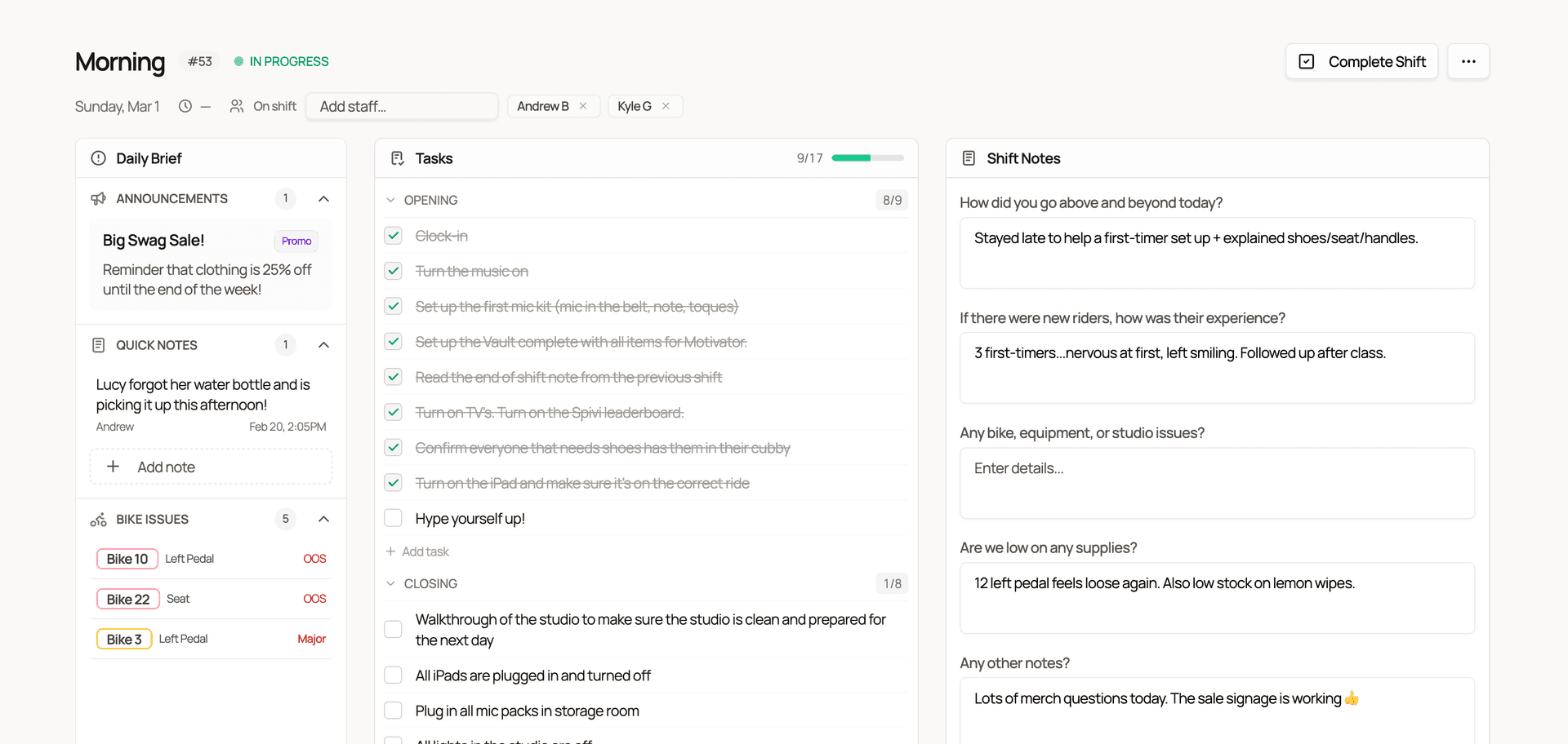 Give your team a simple command centre for each shift